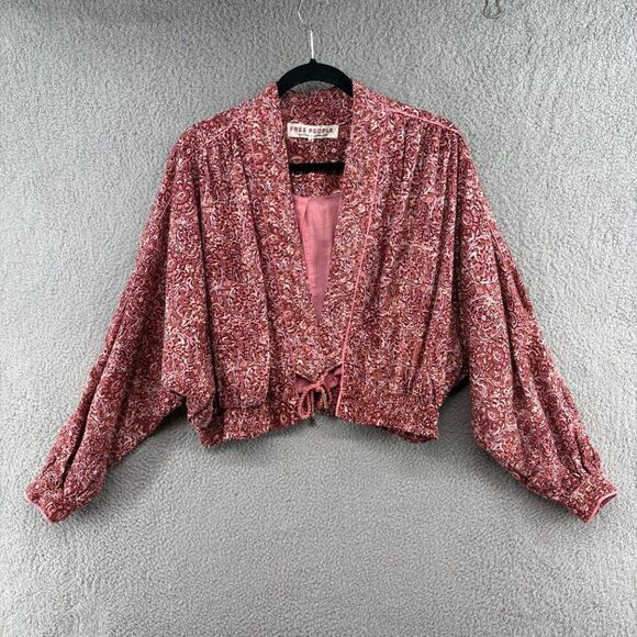 Free People Rosalina Jacket Mocha Combo Printed Dolman Sleeve Size Small - Picture 5 of 16